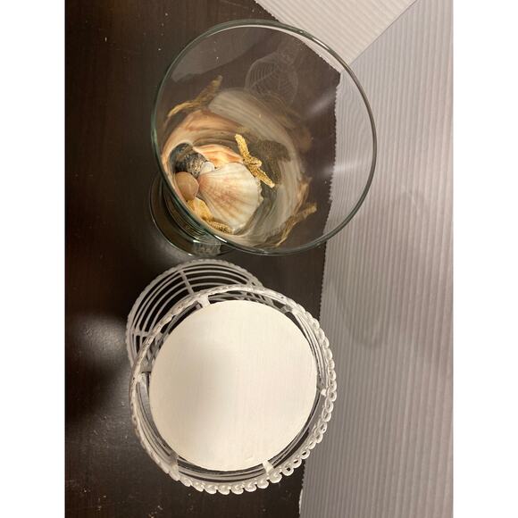 Beach Scene w Shells & Myrtle Beach Sand in Vase on White Metal Wire Stand - Picture 8 of 10